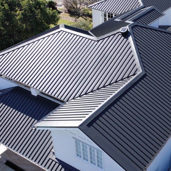 Snow-dusted metal roof